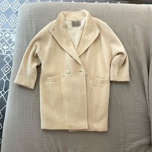 Vintage Oversized Ivory Wool Coat button up with pockets. Sz Large, fits XL